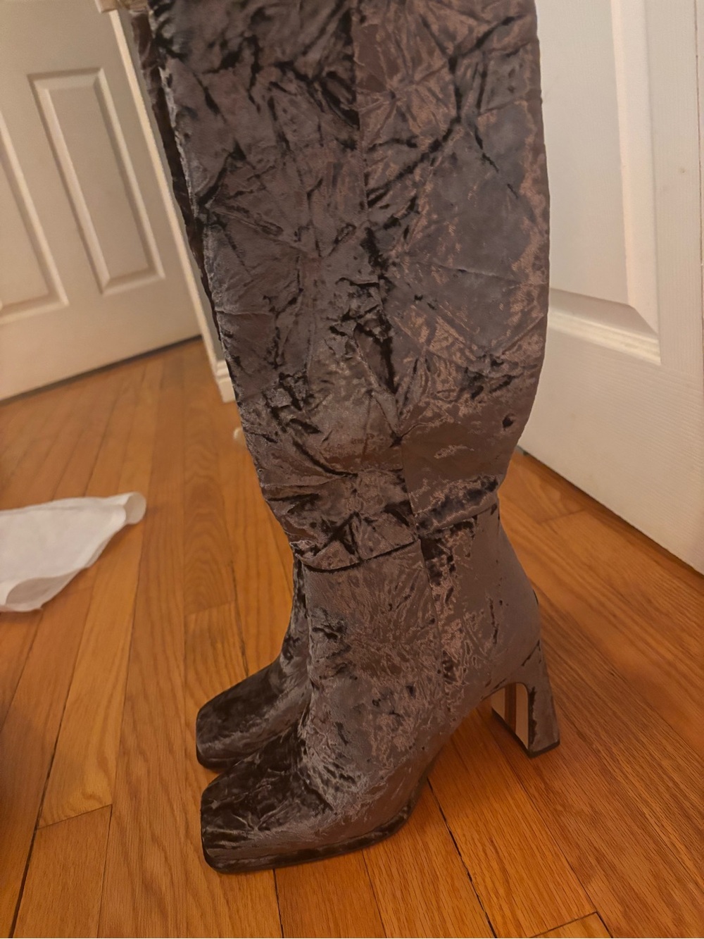 Sam Edelman Issabel Velvet Knee Boots Block Heel Boots - Brown Coffee Bean 9.5